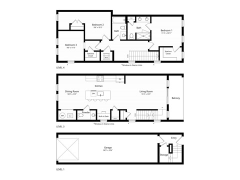 Floor plan for 3 beds, 2.5 baths, 1609 sqft